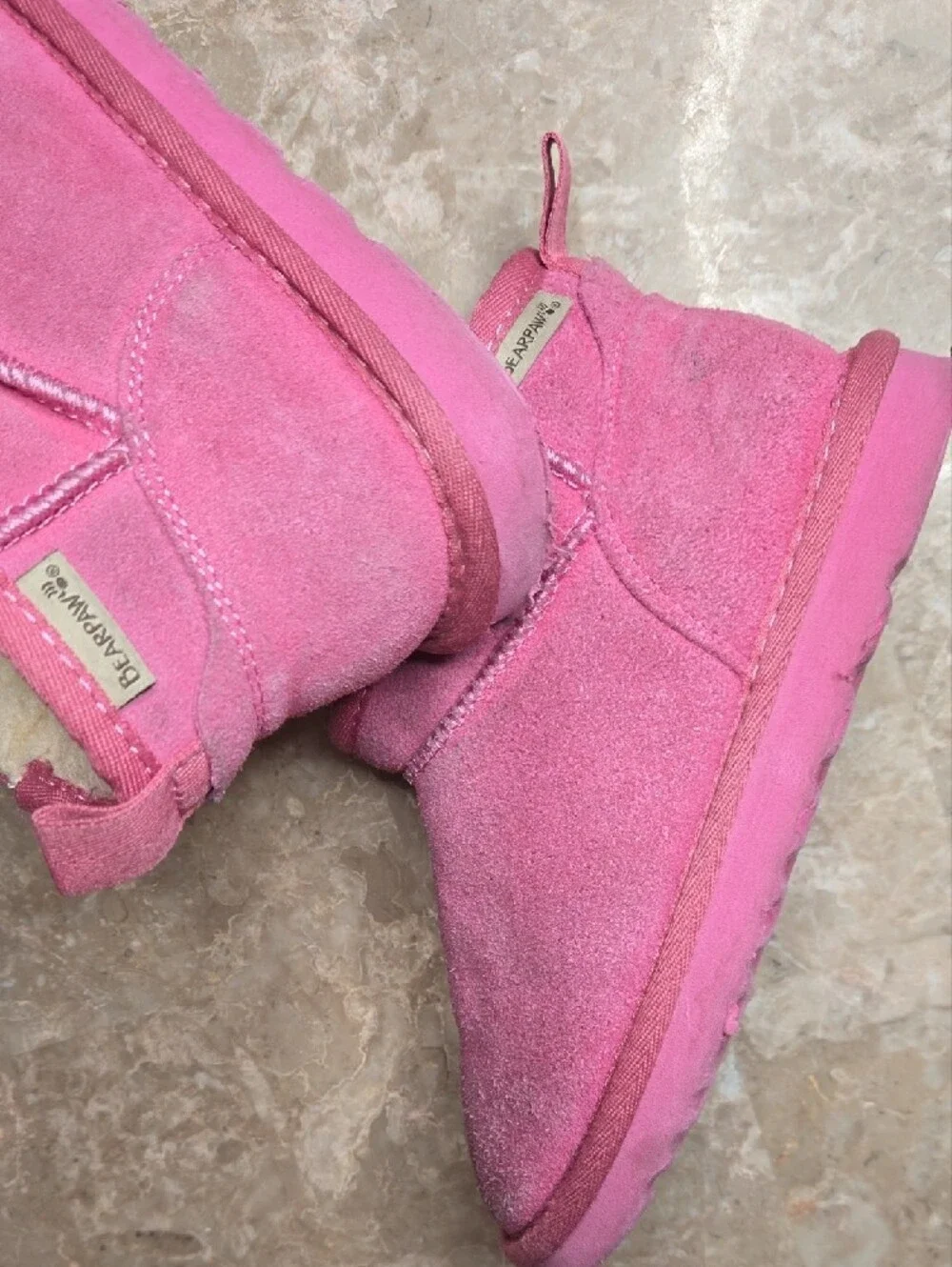 BearPaw Kids Pink Suede Fleece-Lined Boots